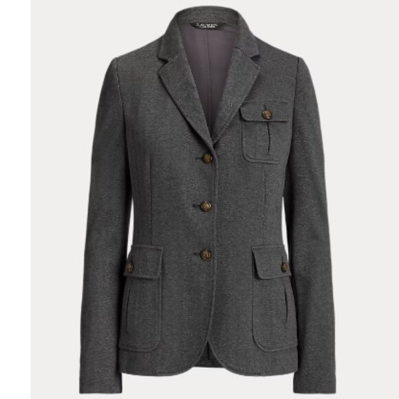 Ralph Lauren Lauren Women's Herringbone Jacquard-Knit Blazer Grey 2 - Picture 1 of 9